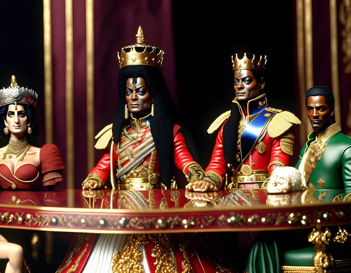 Intricately Designed Royal Figurines with Elaborate Costumes and Crowns