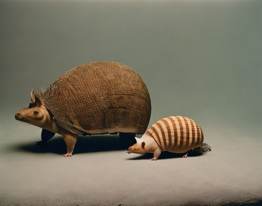 Armadillo and Baby Displaying Armor Shell and Clawed Feet