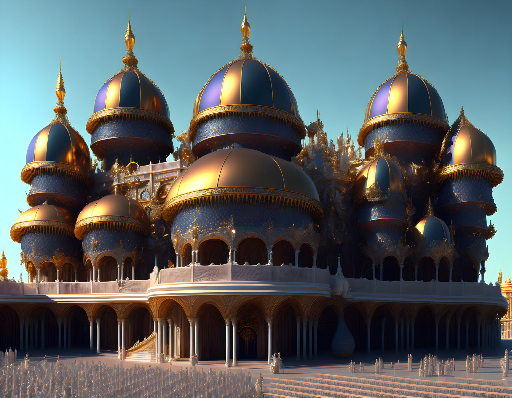 Golden and Blue Domed Fantastical Palace Against Clear Sky