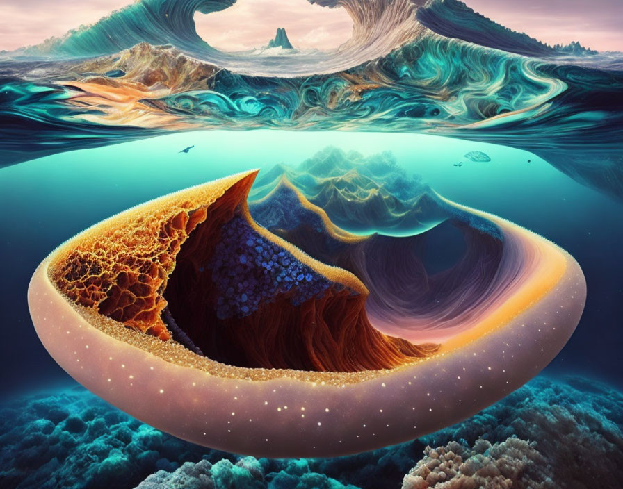 Vibrant Cosmic Island Landscape with Surreal Elements