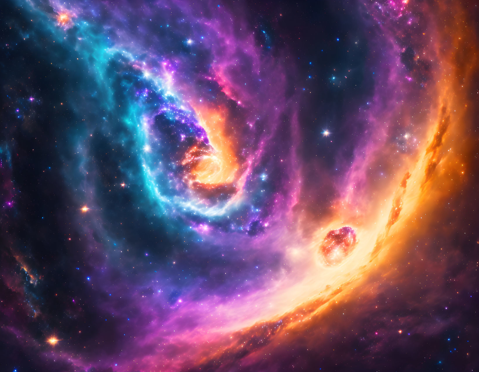 Colorful Cosmic Scene with Purple, Blue, and Orange Swirls