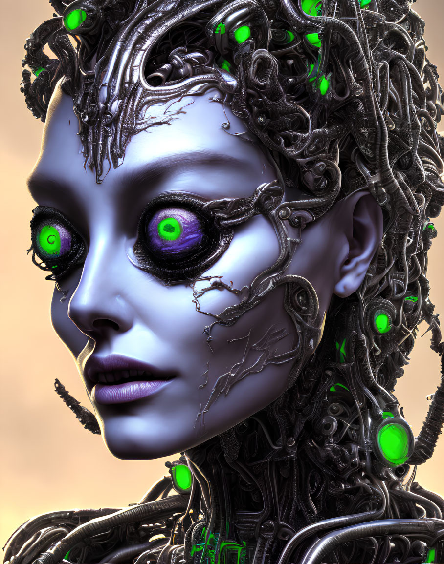 Detailed 3D Illustration of Female Figure with Cybernetic Features