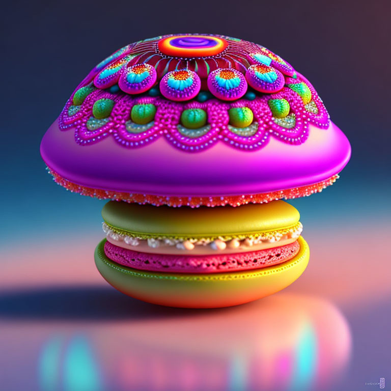 Colorful Jellyfish Mandala Design on Macaron Base