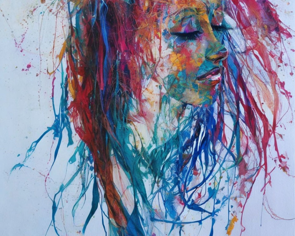 Abstract Portrait of a Woman with Vibrant Paint Streaks