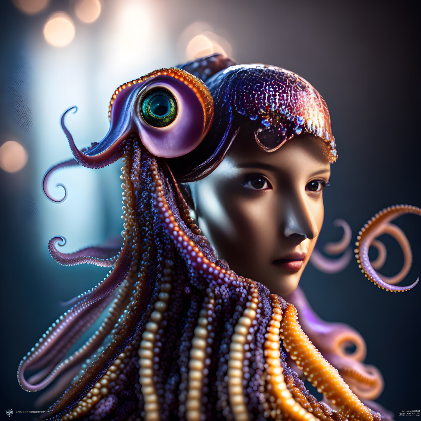 Person's Portrait with Octopus Blended Seamlessly