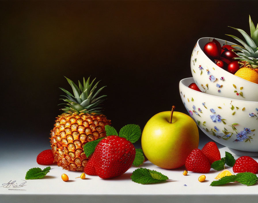 Colorful Fruit Still Life on Dark Background