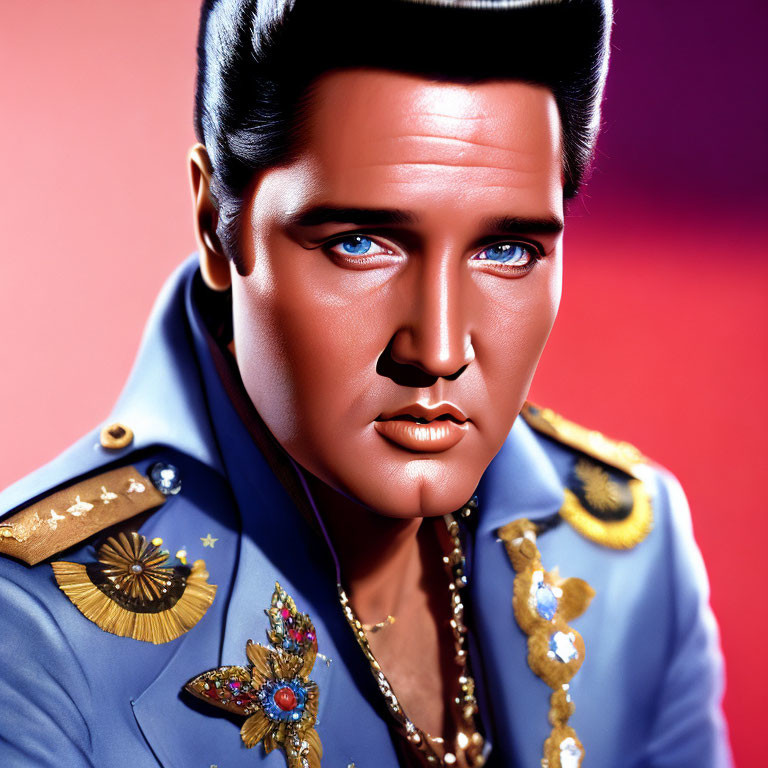 Vibrant portrait of man with pompadour hairstyle in military jacket