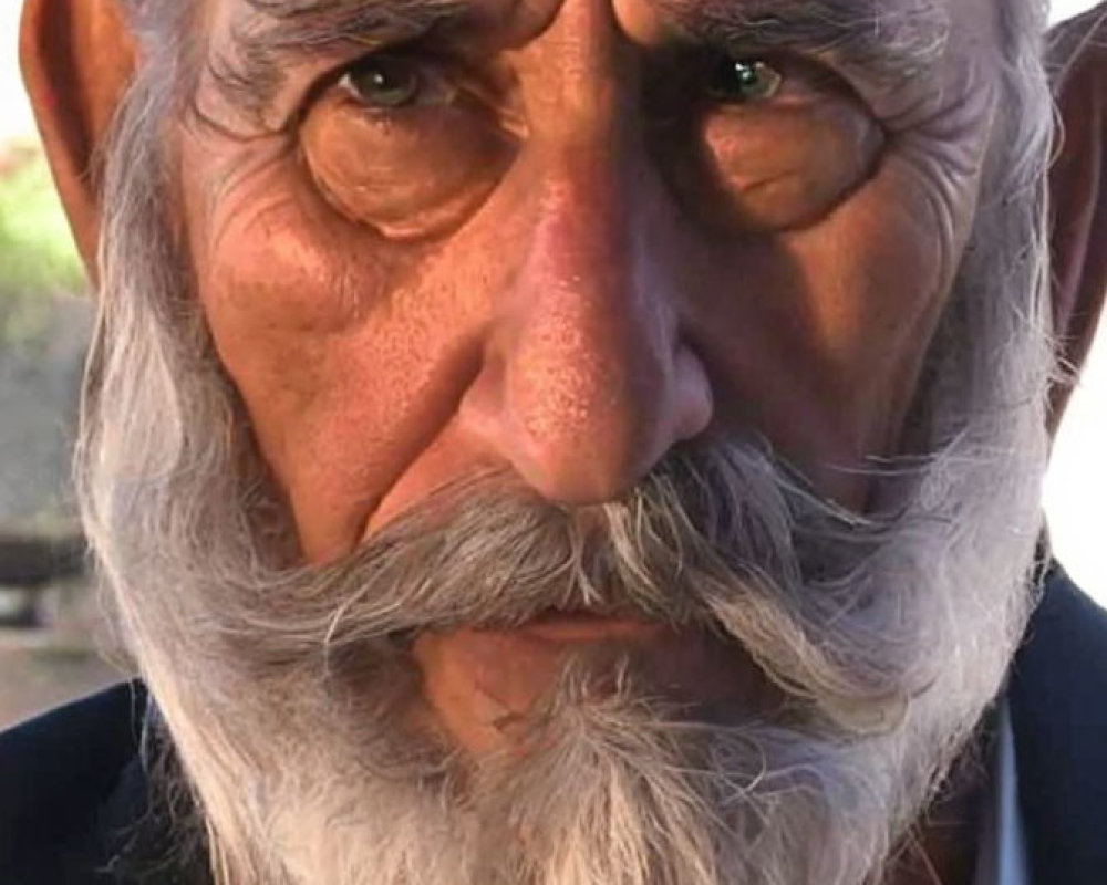 Elderly man with white mustache and intense eyes portrait.