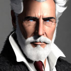 Elderly man portrait with white hair, beard, and intense gaze