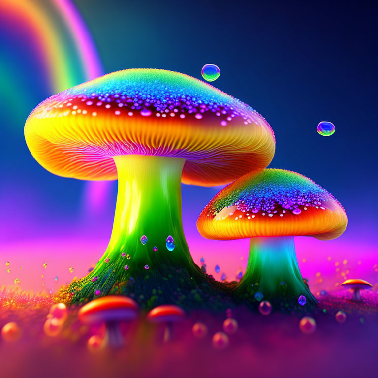 Colorful psychedelic mushrooms art on vibrant background