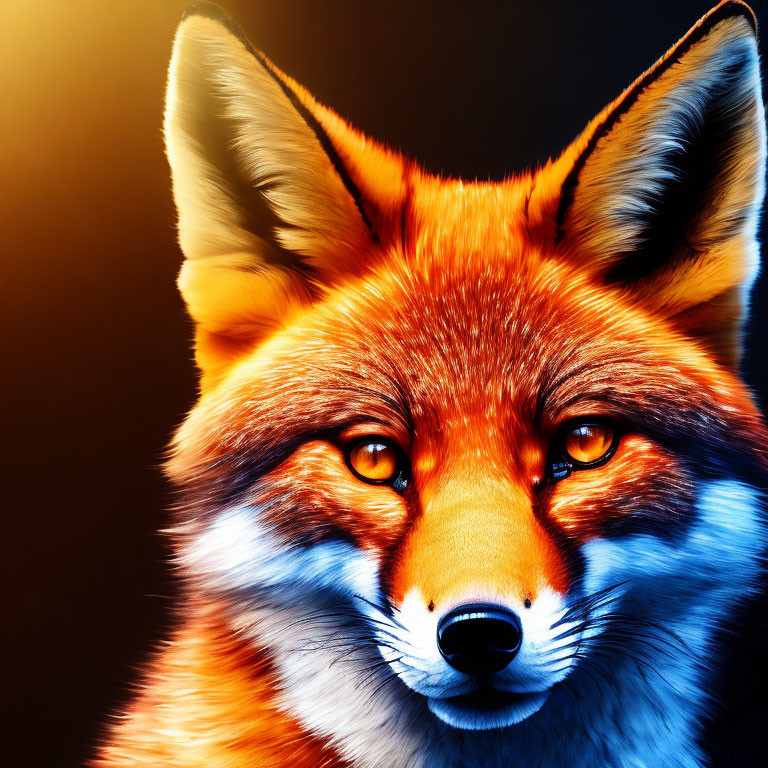 Vibrant Fox Portrait with Fiery Orange Fur and Yellow Eyes