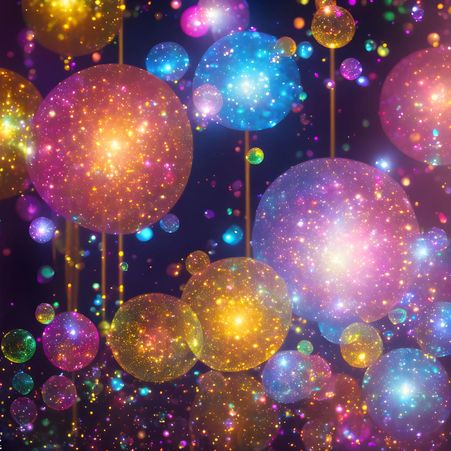 Vibrant Glittering Orbs in Dark Space