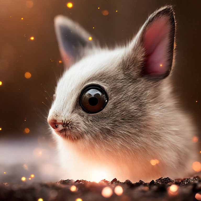 Close-Up of Rabbit with Large Expressive Eyes on Warm Background