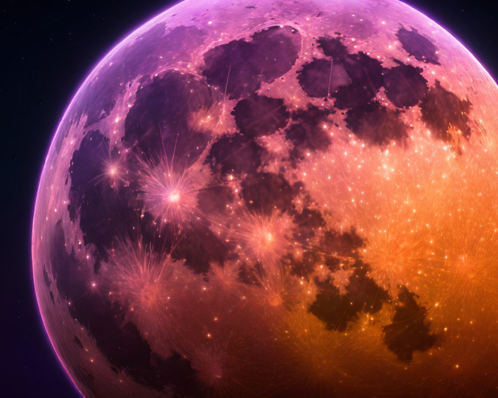 Close-up of Purple and Orange Celestial Body with Radiant Spots