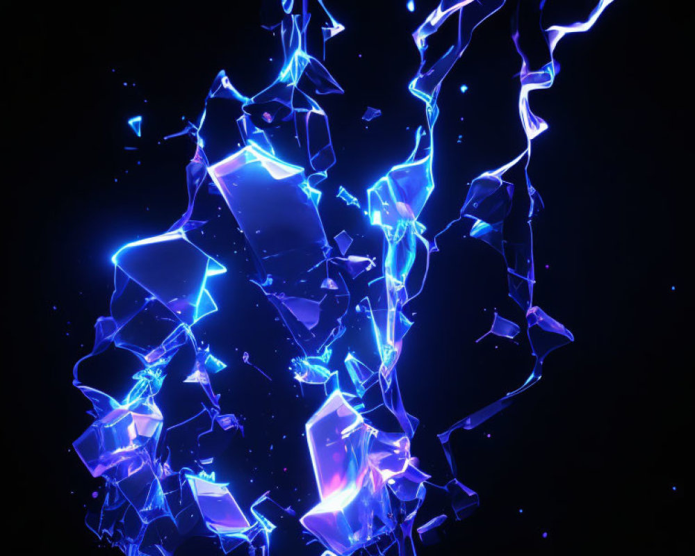 Blue ice shards and crystal-like lines on dark backdrop with subtle starry particles.