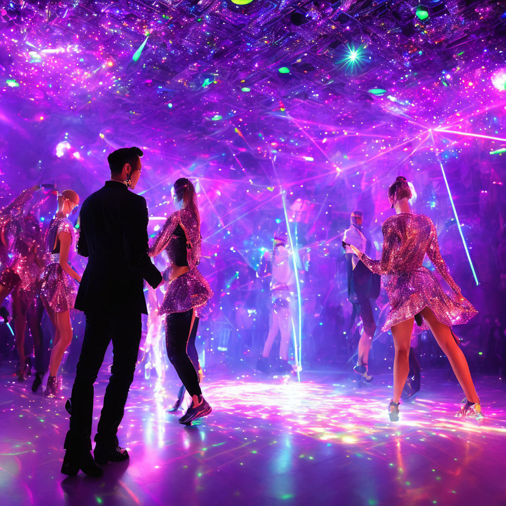 Colorful Disco Party with Dancing People & Mirrored Ceiling