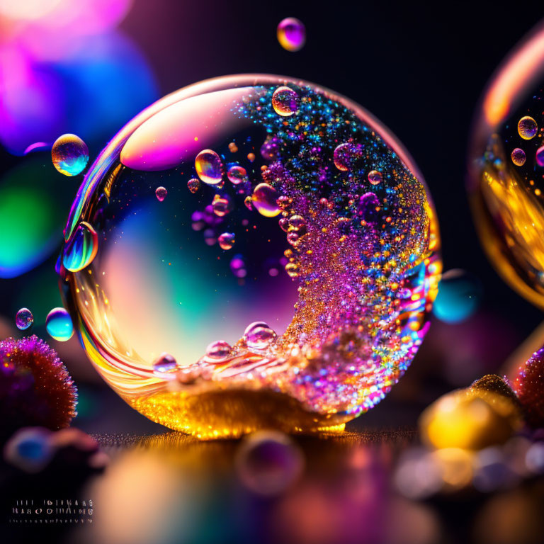 Colorful Macro Photograph of Crystal-Clear Sphere with Bubbles