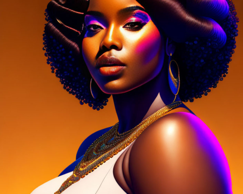 Colorful digital artwork of woman with stylized hair and vibrant makeup