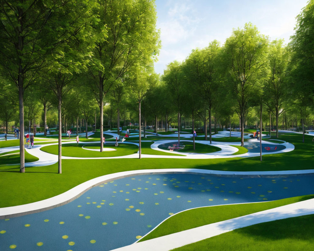 Lush Green Park with Meandering Pathways & Play Areas