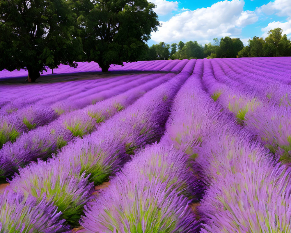 Lavender Fields with Purple Flowers and Blue Sky