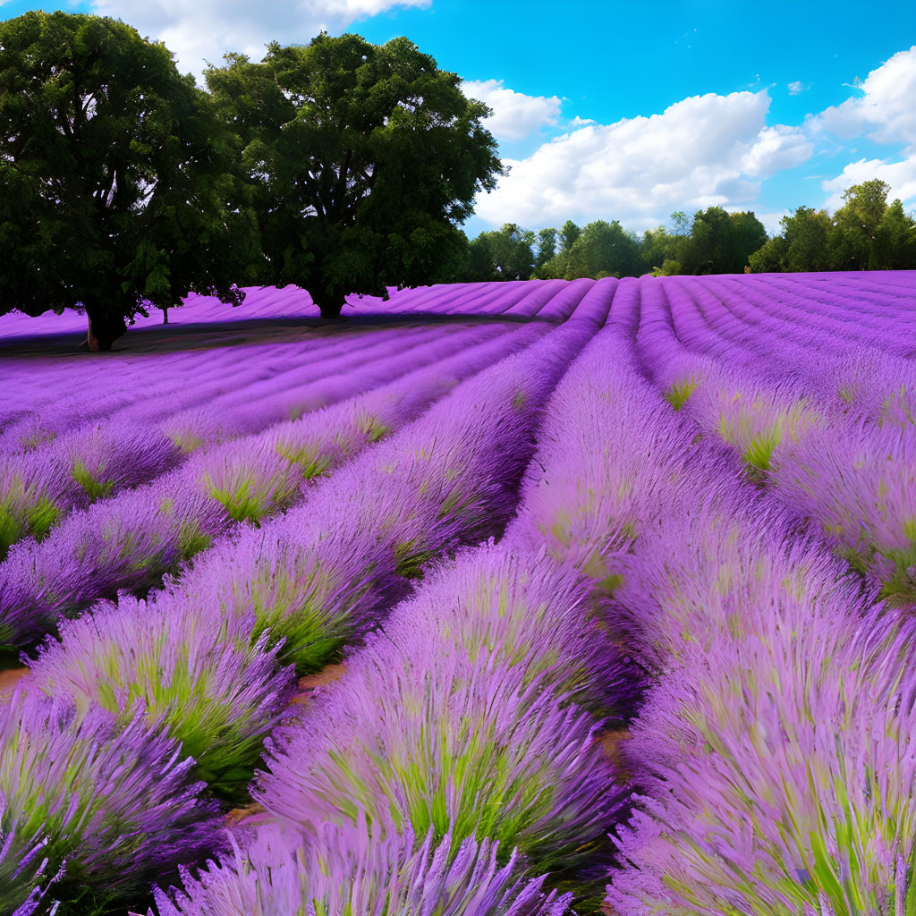 Lavender Fields with Purple Flowers and Blue Sky