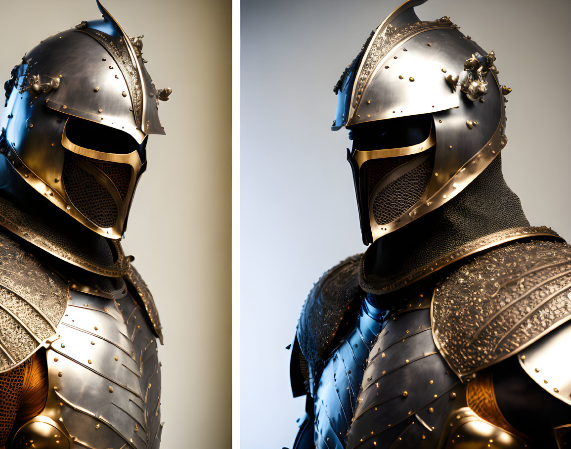 Detailed Medieval Knight's Suit of Armor with Visor Helmet, Chest Plate, and Engravings