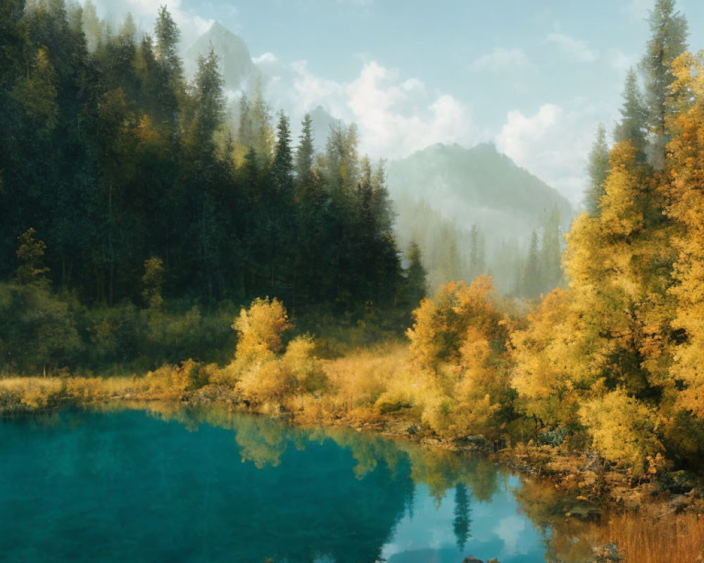 Tranquil Lake with Turquoise Water and Autumn Trees