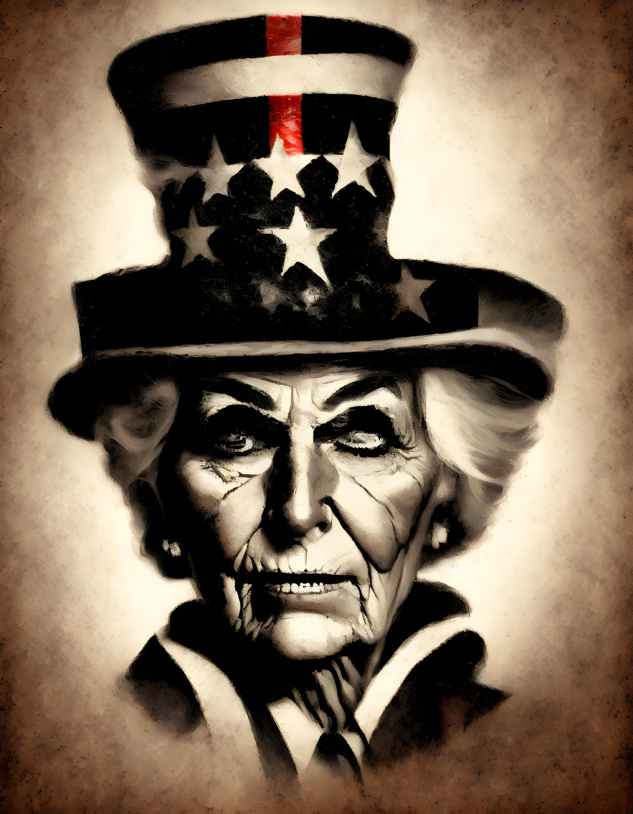 Elderly Uncle Sam with American flag top hat portrait