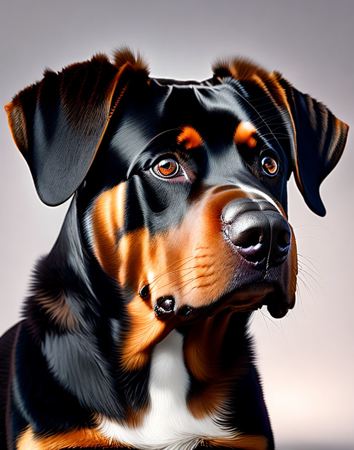 Distinctive Black and Tan Rottweiler Portrait with Attentive Gaze