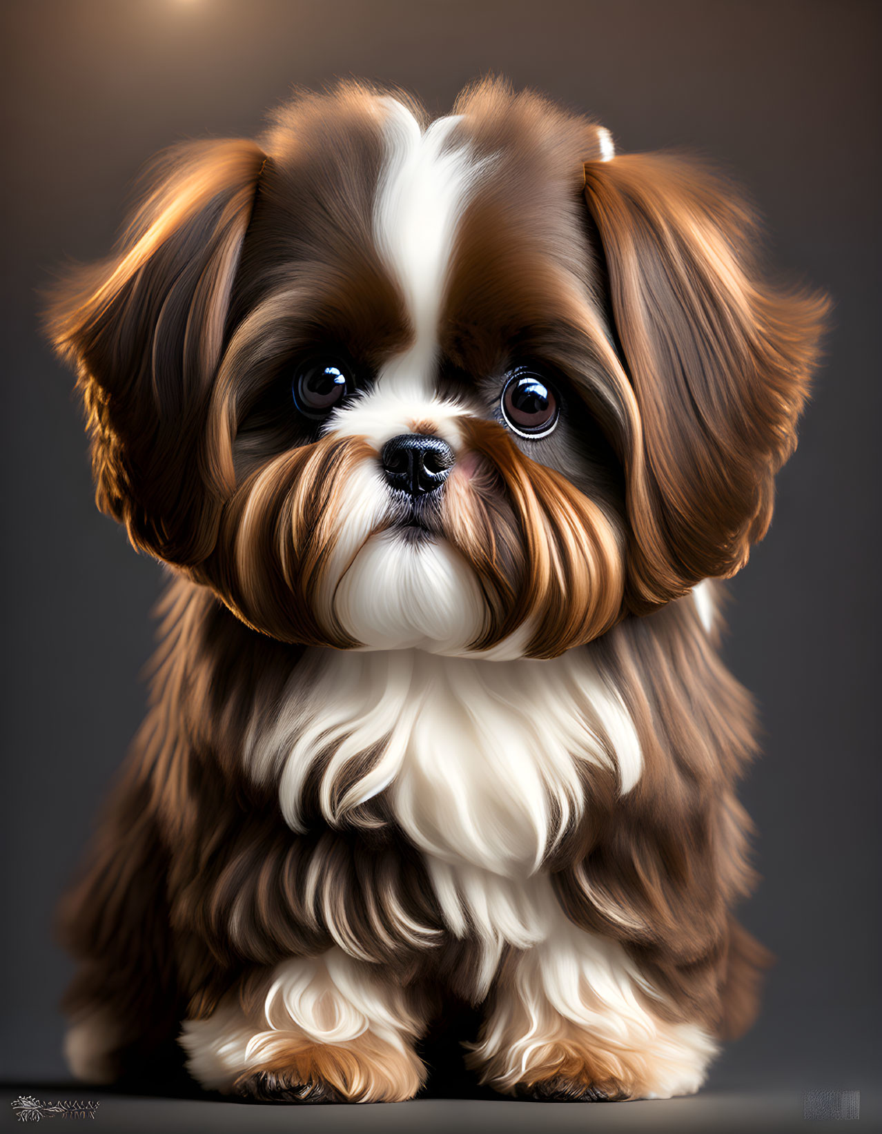 Fluffy Shih Tzu Dog Digital Artwork with Big Eyes