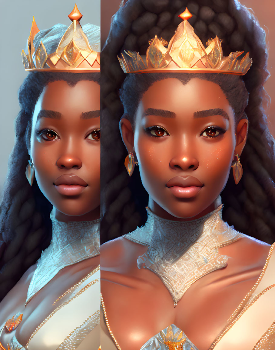 Digital Artwork: Woman with Gold Crown and Royal Attire