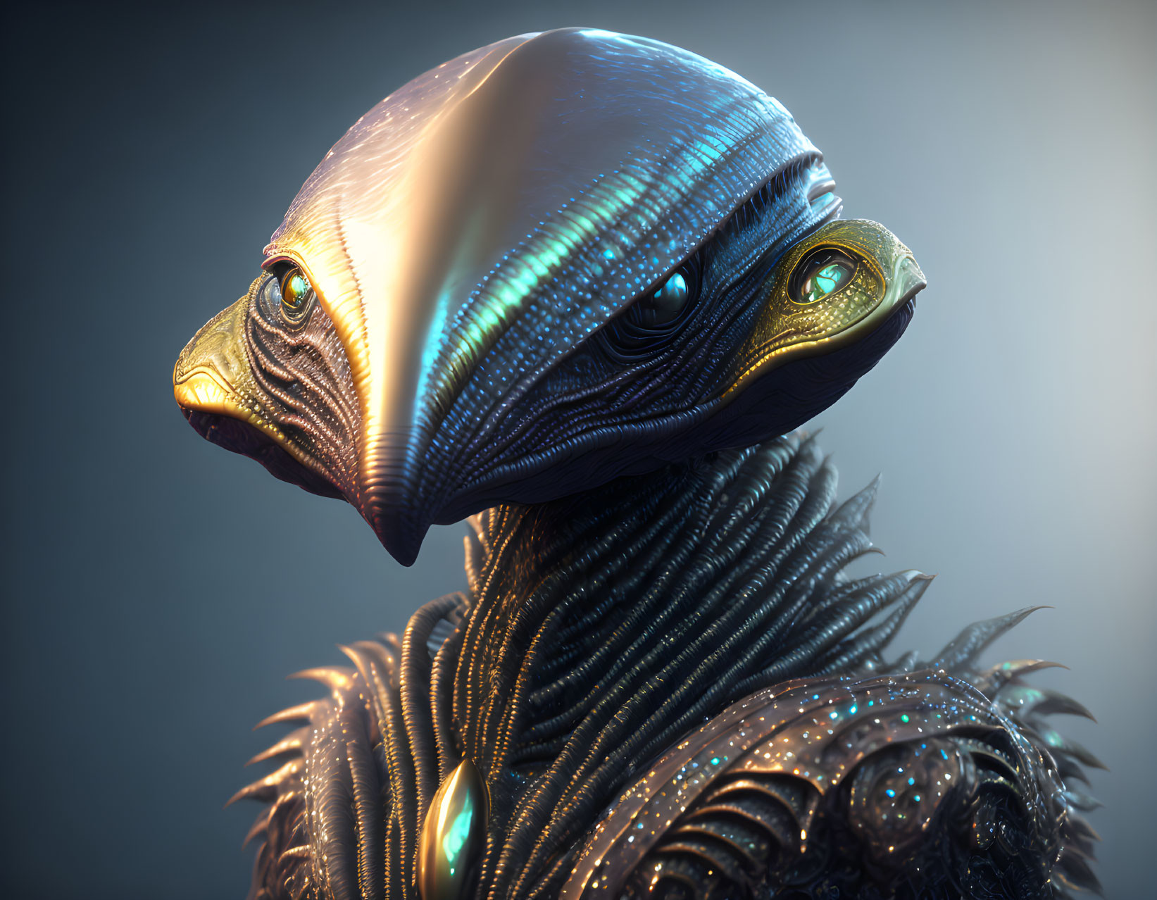 Detailed Image of Alien Creature with Iridescent Blue Skin