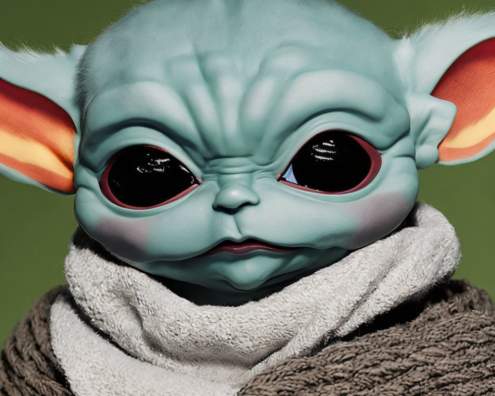 Detailed Baby Yoda Toy with Big Eyes and Green Skin