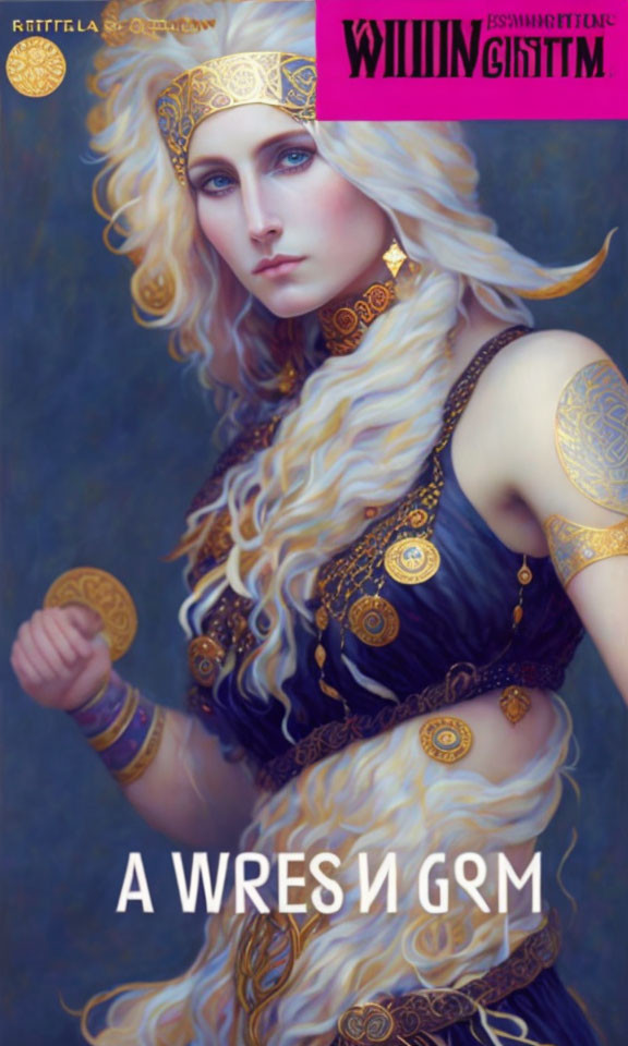 Fantasy digital artwork of pale-skinned female with golden tattoos