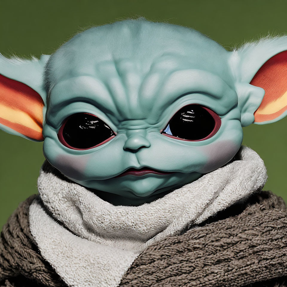 Detailed Baby Yoda Toy with Big Eyes and Green Skin