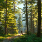 Forest scene: Sunlight through foliage, warm radiant glow.