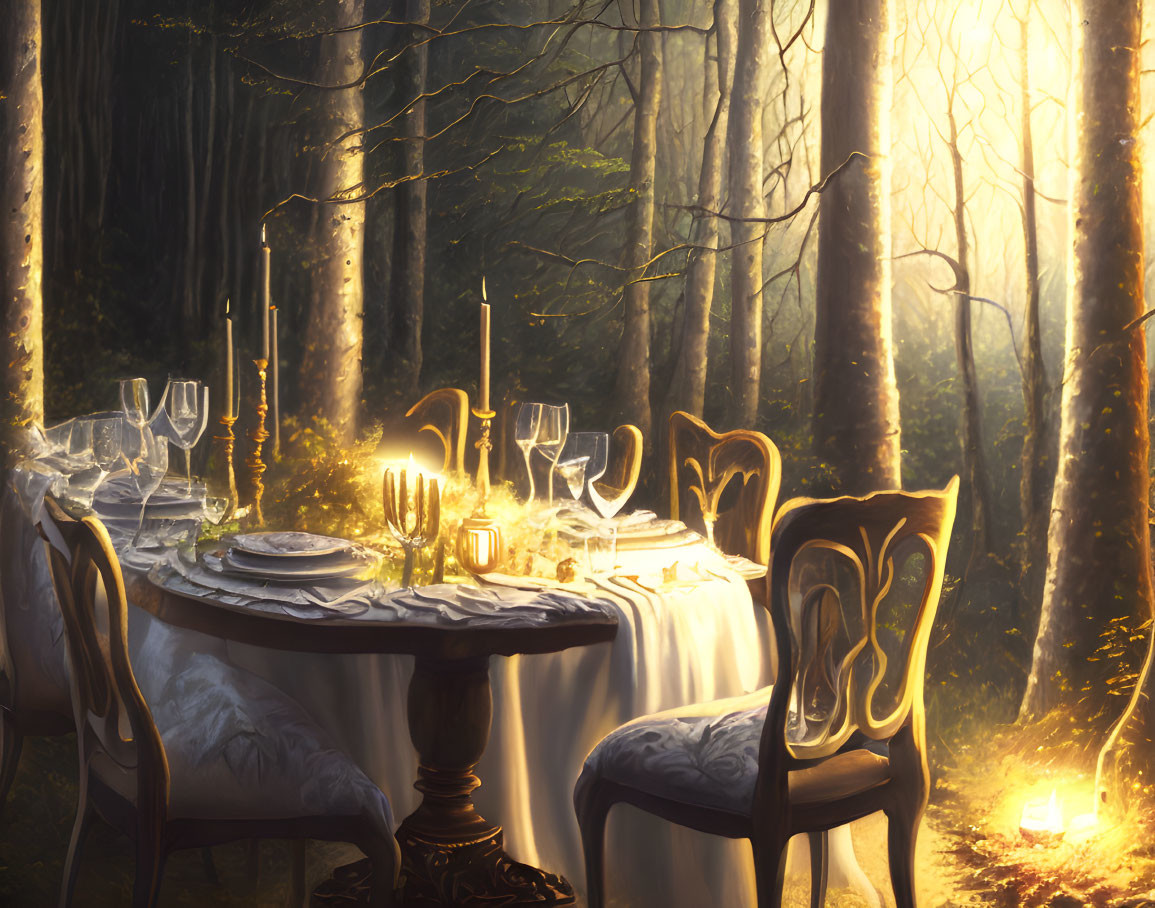 Luxurious Dining Table Set in Sunlit Forest