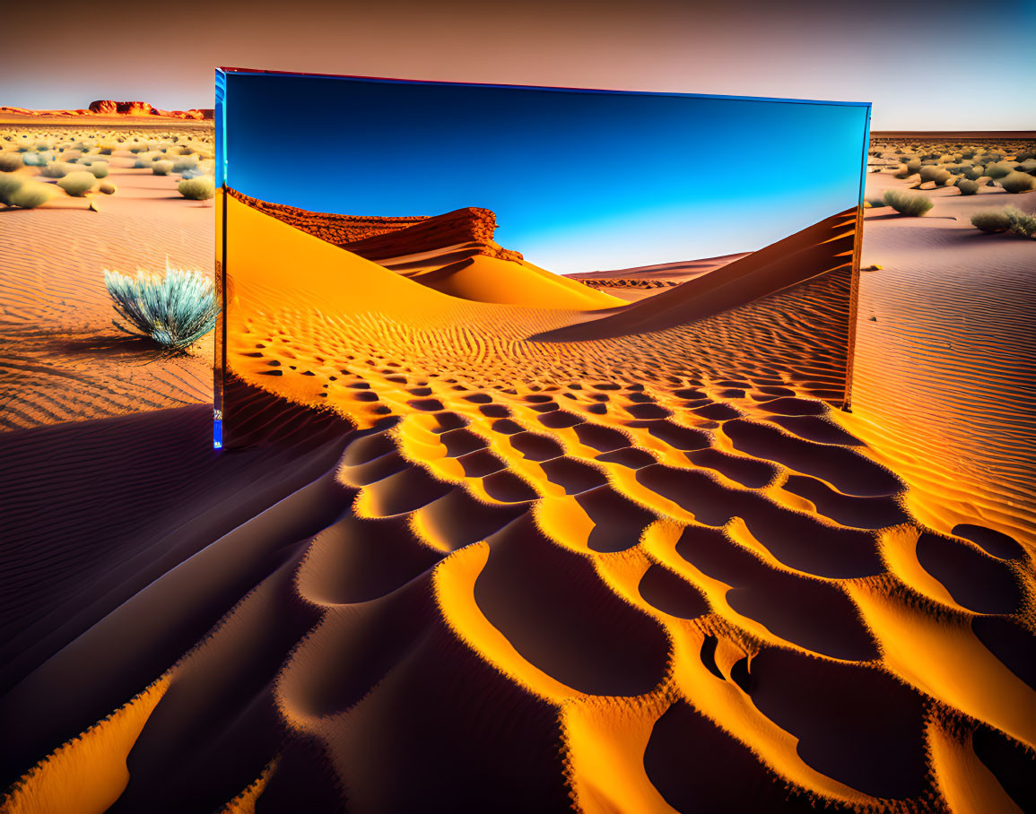 Vibrant desert dunes displayed on large screen in sandy landscape