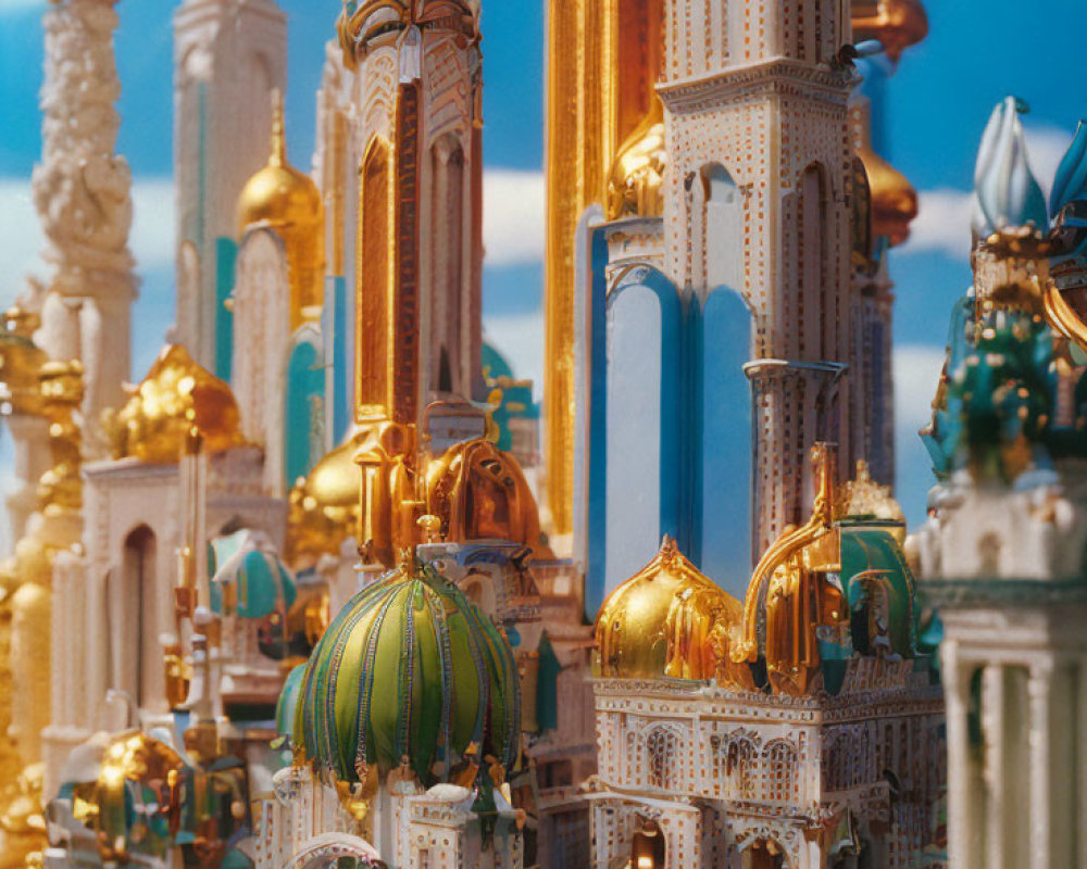 Intricate golden domed cityscape with arabesque architecture