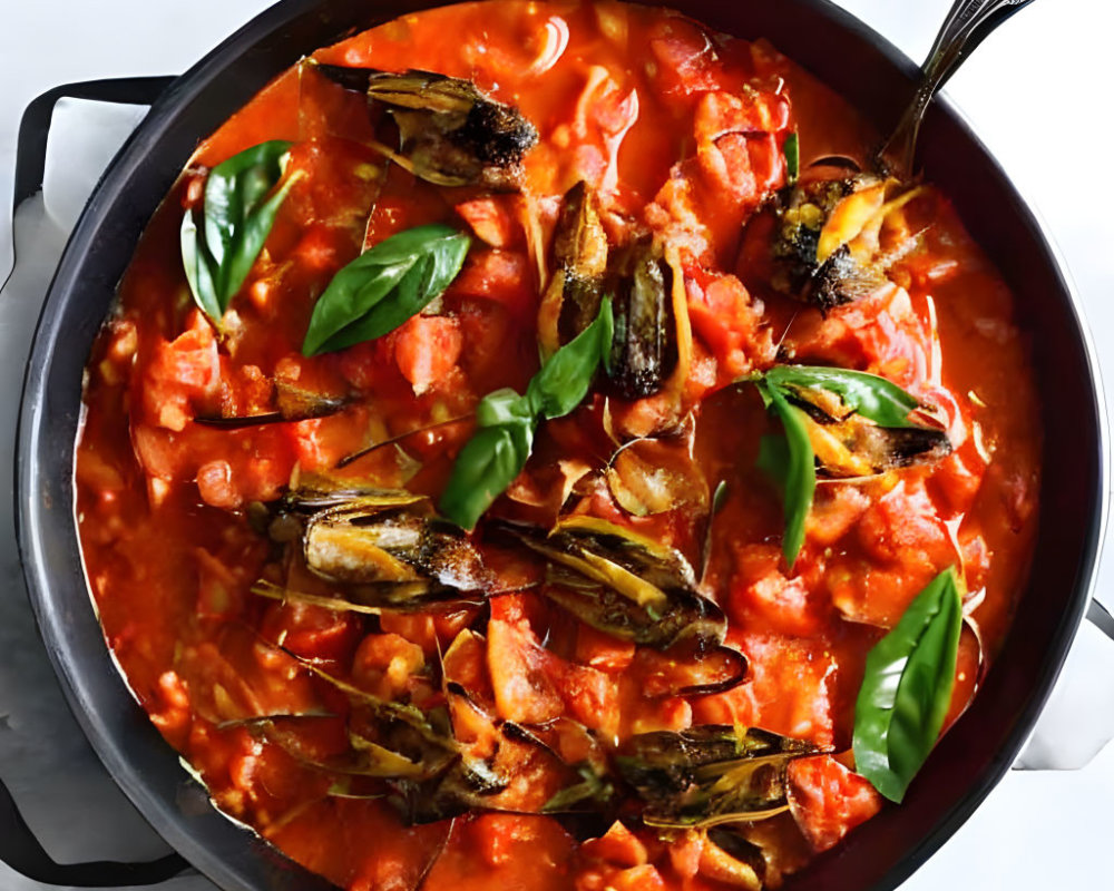 Colorful Vegetable Stew with Fresh Basil Garnish