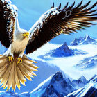 Bald Eagle Soaring Over Snowy Mountains