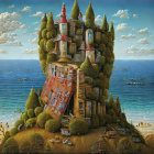 Colorful Castles on Towering Cliff Amidst Floating Islands