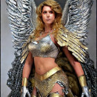 Blonde Woman in Gold Outfit with Glittering Wings