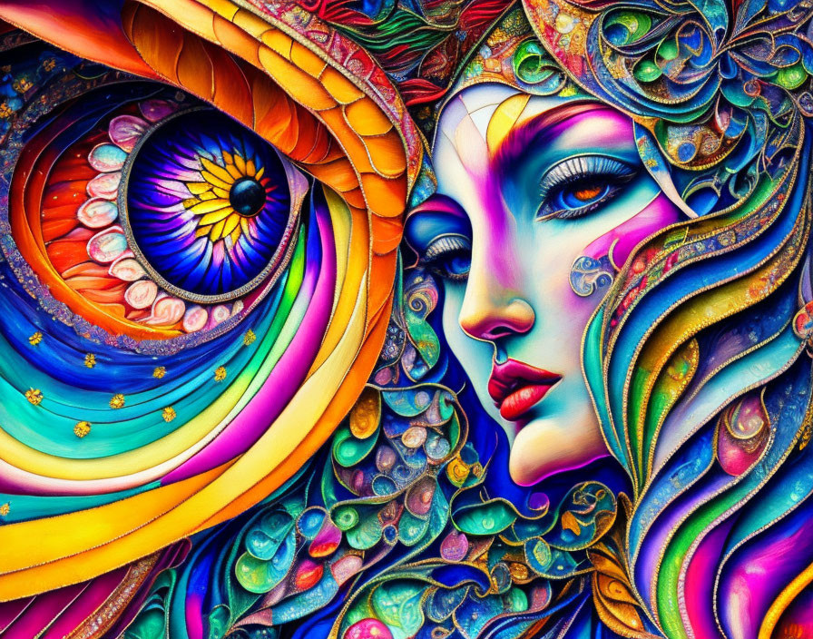 Colorful Abstract Artwork: Abstract Eye & Stylized Female Face