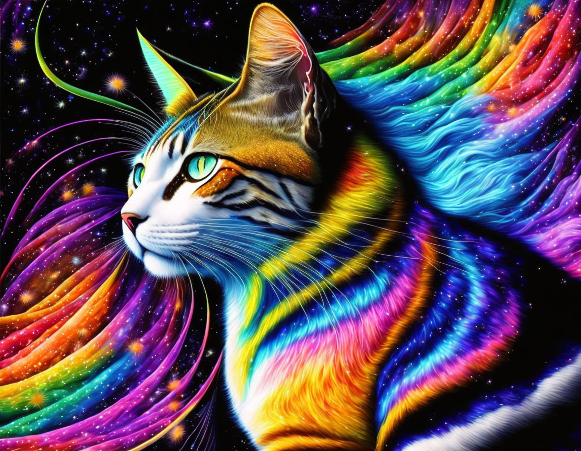 Multicolored Cosmic Cat with Swirling Galaxies