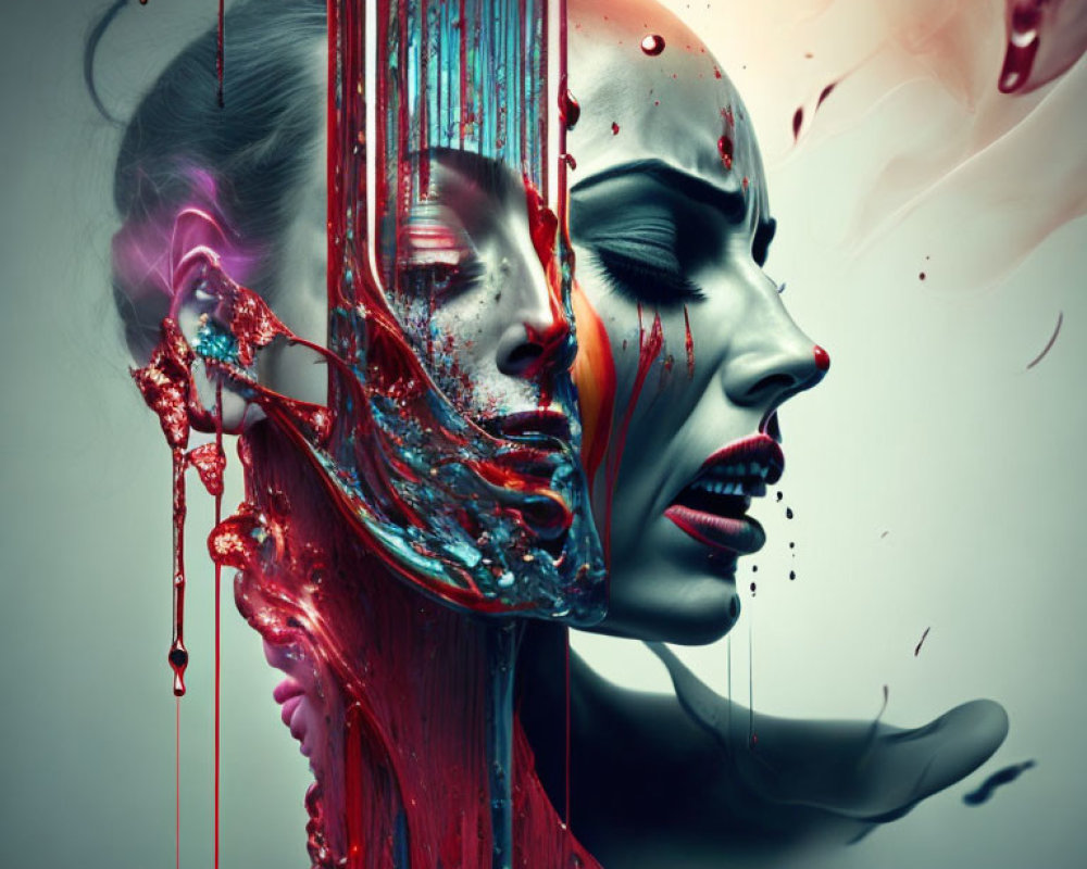 Vibrant surreal artwork: woman's face with melting colors