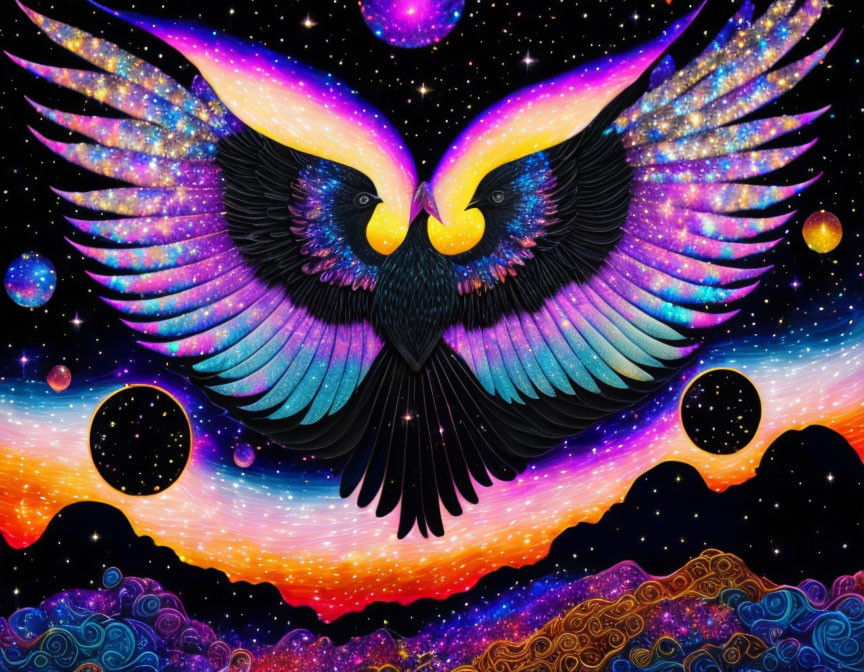 Colorful Phoenix Artwork with Cosmic Background