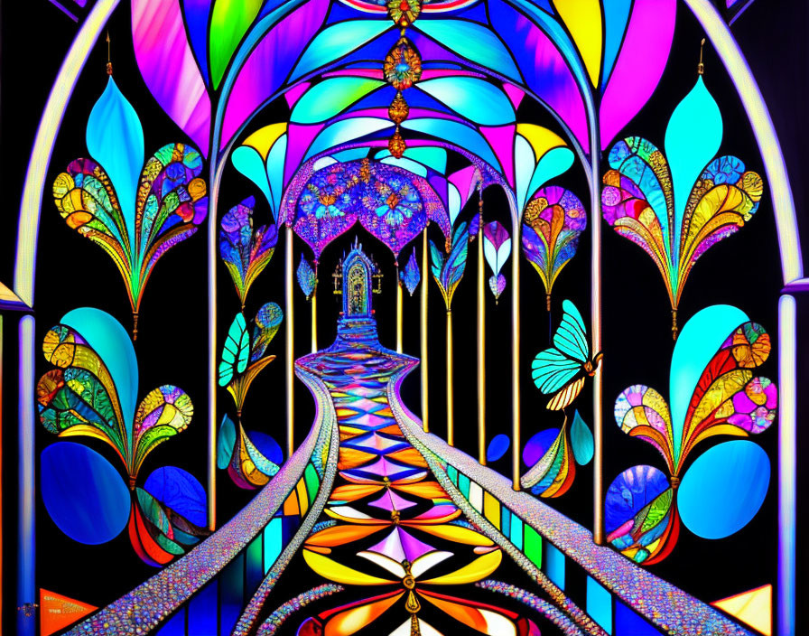 Colorful Psychedelic Pathway Stained Glass Art