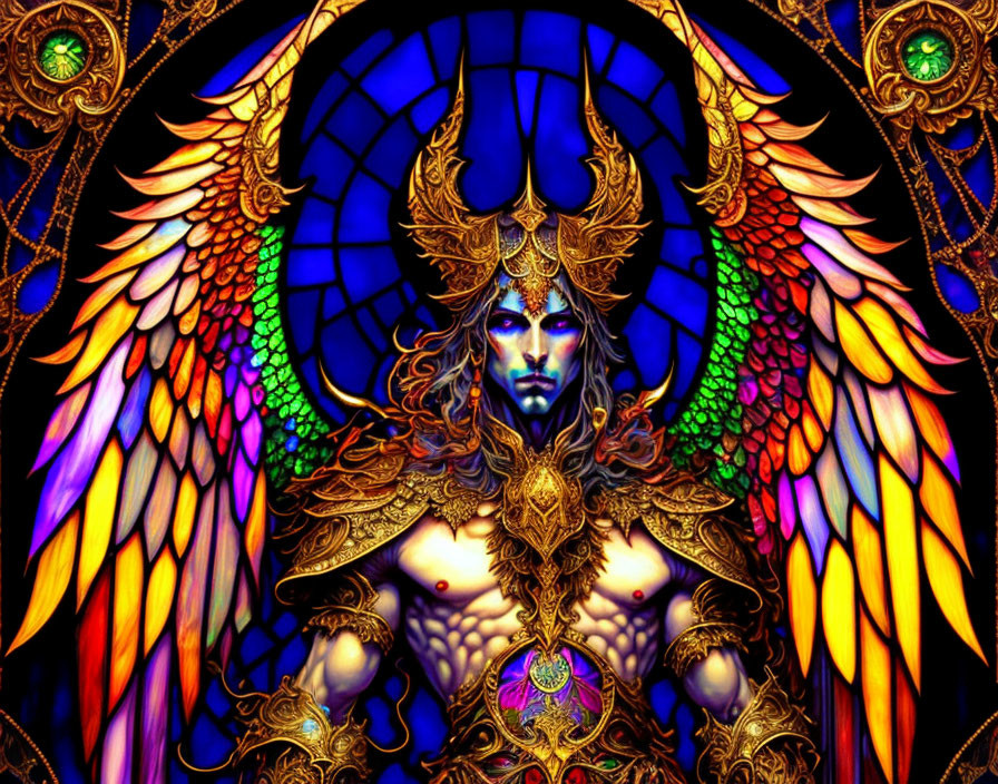 Mythology-inspired being with wings in vibrant digital artwork