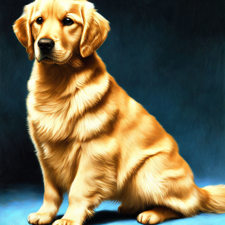 Adorable Golden Retriever Puppy on Blue Background